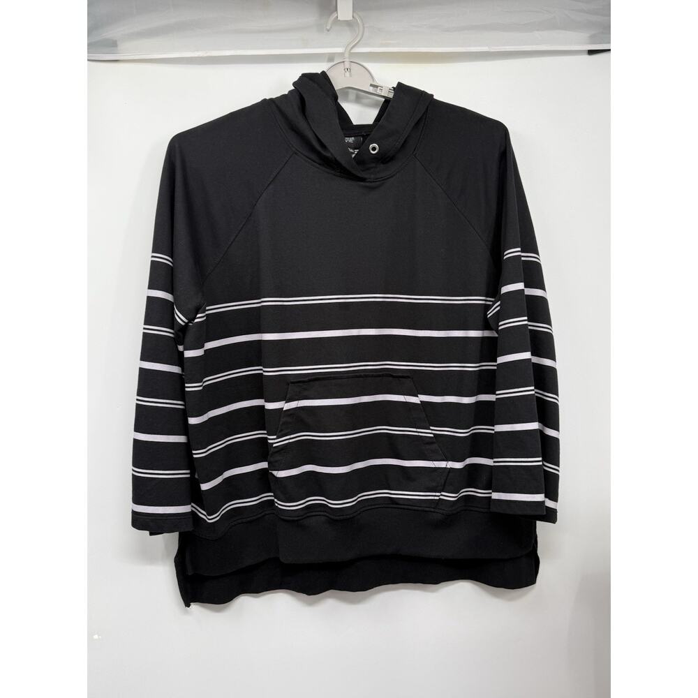 June + Vie 1X Black White Striped Hoodie Pullover Kangaroo Pocket No Drawstring
